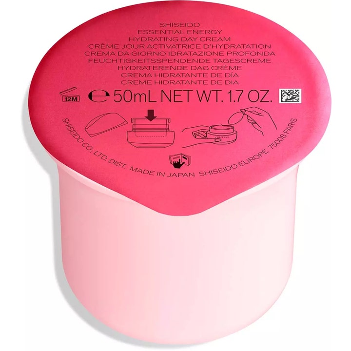Shiseido Essential Energy Hydrating Day Cream 50ml fugtgivende dagcreme i lyserød refill med pink låg og instruktioner
