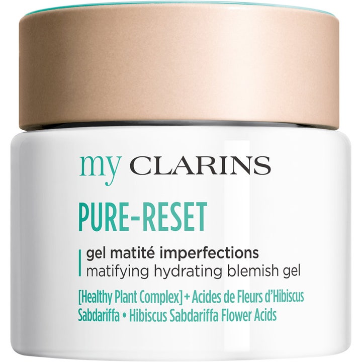 My Clarins Pure-Reset 50 ml matificerende fugtgel mod urenheder i hvid krukke med et mat beige låg