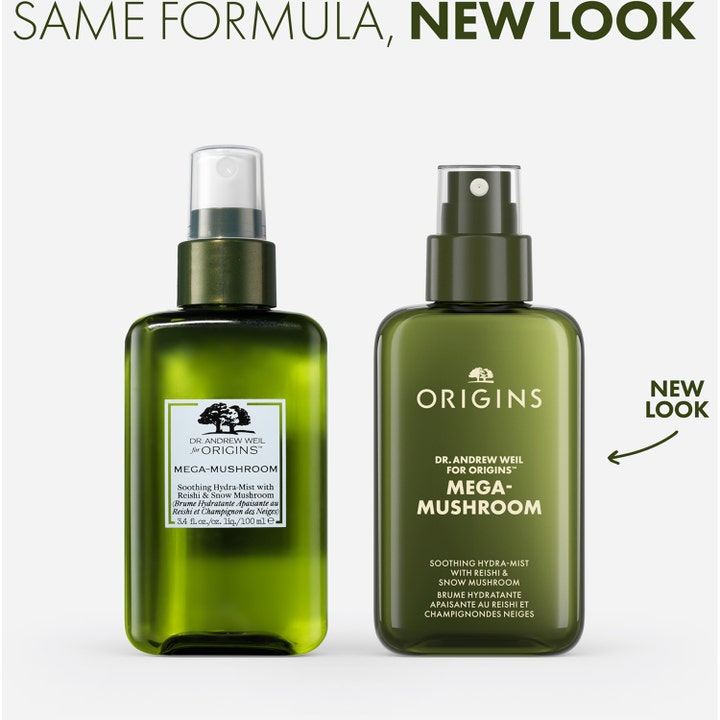 Origins Mega-Mushroom Hydra-Mist 100 ml beroligende face mist i gammelt og nyt flaskedesign