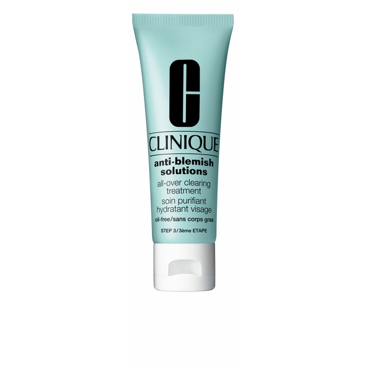 Clinique Anti-Blemish Solutions All-Over Clearing Treatment ansigtscreme mod urenheder i lyseblå tube med hvidt låg