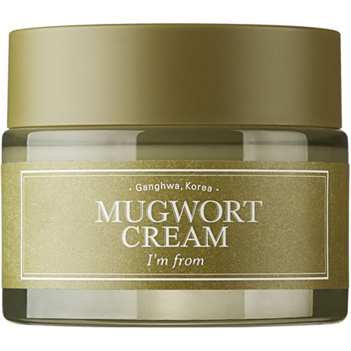 I'm from Mugwort Cream 50 ml beroligende ansigtscreme i en olivengrøn glaskrukke med matchende låg