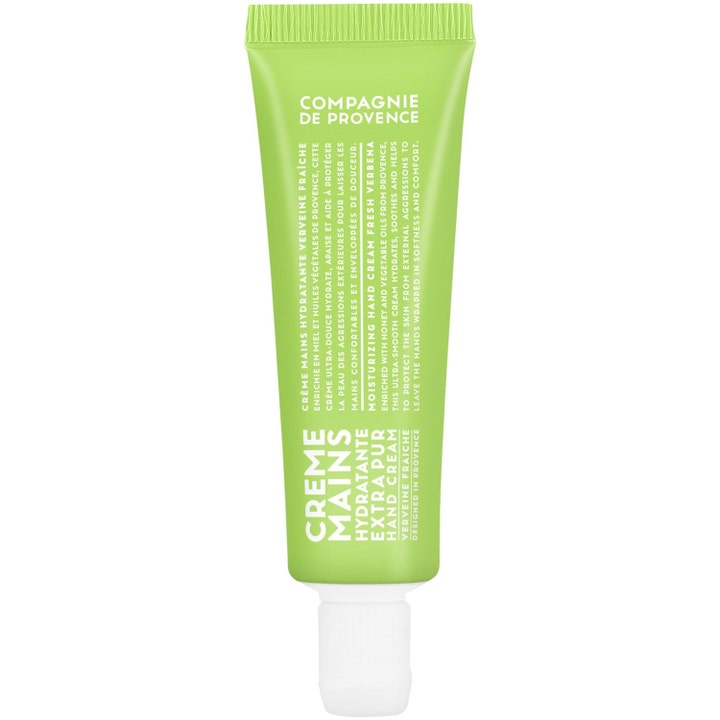 Compagnie de Provence Fresh Verbena 30ml fugtgivende håndcreme i en frisk limegrøn tube med hvid tekst