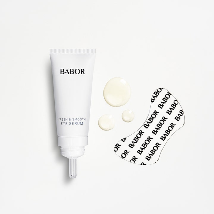 Babor Instant Fresh & Smooth Eye Serum 30 ml øjenserum med kølende tekstur og transparente eye patches.