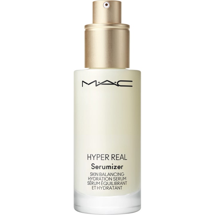 MAC Cosmetics Hyper Real Serumizer 30 ml fugtgivende ansigtsserum i glasflaske med guldpumpe