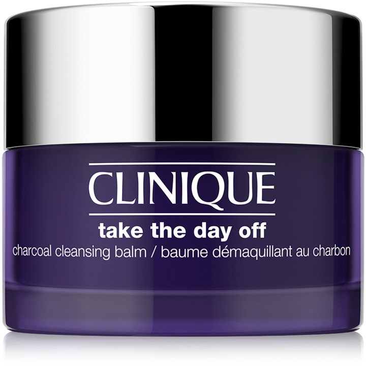 Clinique Take The Day Off Charcoal Cleansing Balm 125ml rensende ansigtsbalm i lilla krukke med sølvfarvet låg