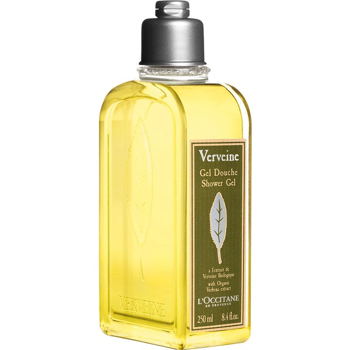 L'Occitane Verveine Shower Gel 250 ml giver en opfrisket følelse i en klar plastflaske med gul gel og sølvlåg.