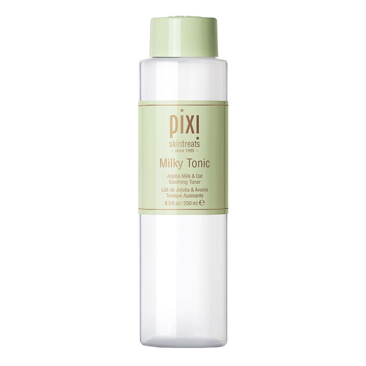 Pixi Milky Tonic 250 ml beroligende ansigtstonic med jojoba og havre i klar plastflaske med lysegrønt låg