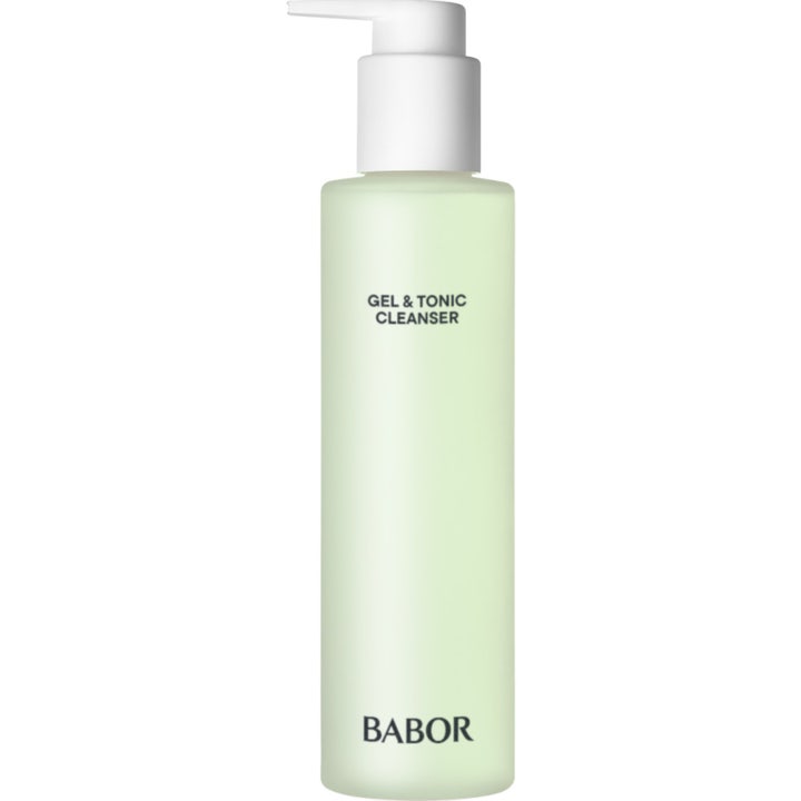 Babor Gel & Tonic Cleanser 200 ml opfriskende ansigtsrens i frostet flaske med lysegrøn gel og hvid pumpe.