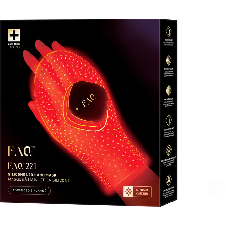 FAQ Swiss FAQ 221 LED Hand Mask 1 stk anti-age maske på sort emballage med rød LED-belysning og NIR.