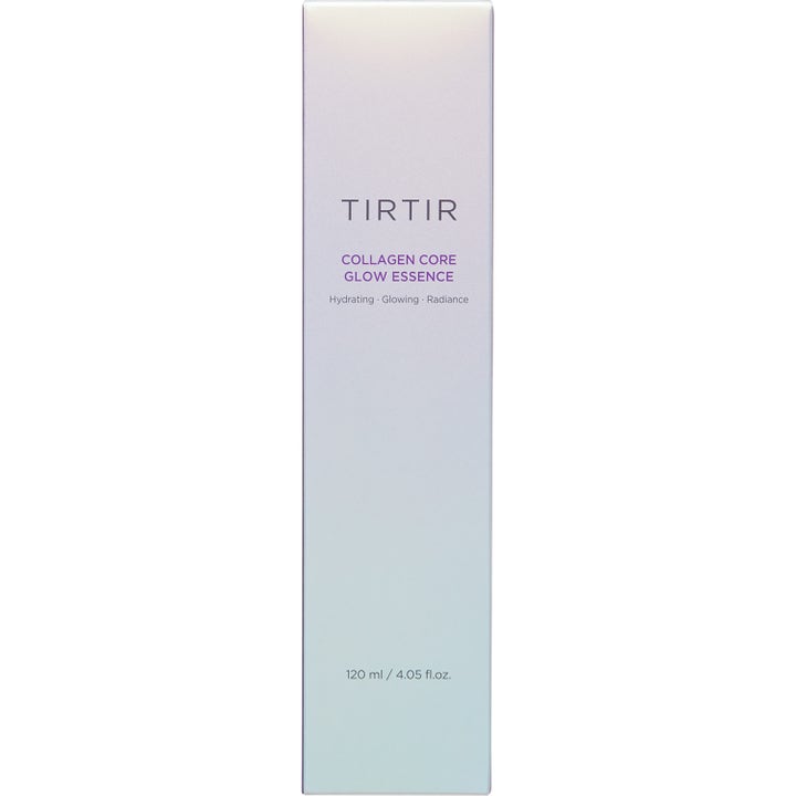 TIRTIR Collagen Core Glow Essence 120 ml fugtgivende essence i iriserende lilla og sølvfarvet emballage
