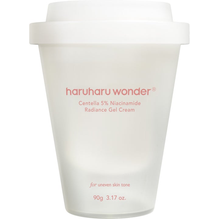 Haruharu Wonder Centella 5% Niacinamide Radiance Gel Cream 90g udglattende gelcreme i hvid kopformet krukke.