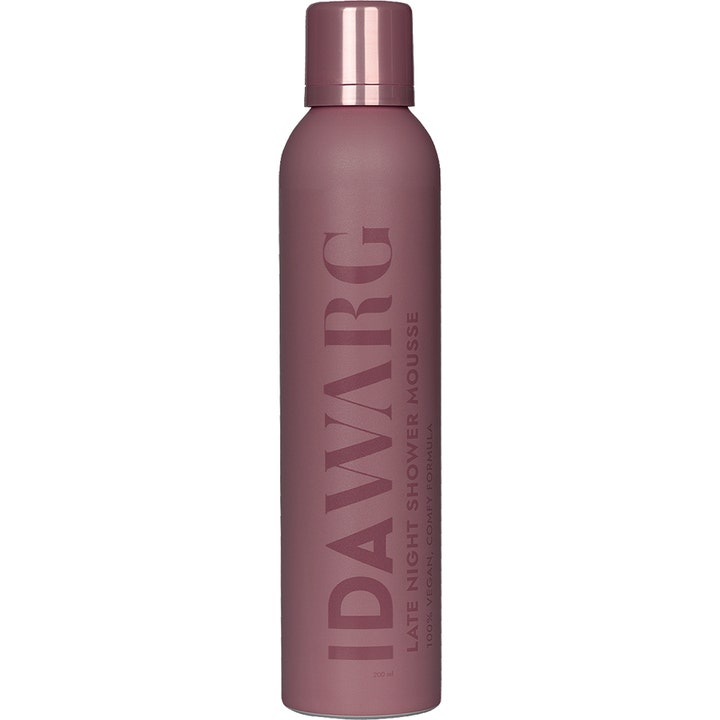 Ida Warg Late Night Shower Mousse 200 ml vegansk shower mousse i en støvet rosa sprayflaske med metallisk låg.