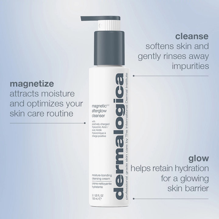 Dermalogica Magnetic Afterglow Cleanser 295 ml fugtgivende ansigtsrens i hvid pumpeflaske med hyaluronsyre som giver glød