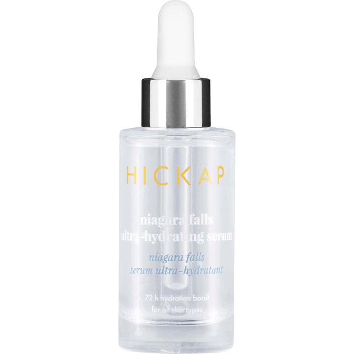 Hickap Niagara Falls Ultra-Hydrating Serum 30 ml fugtgivende ansigtsserum i klar glasflaske med sølvlåg og pipette