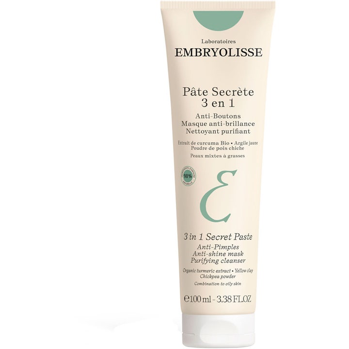 Embryolisse Pâte Secrète 3 en 1 100 ml rensende ansigtsmaske mod urenheder i beige tube med grønne detaljer.