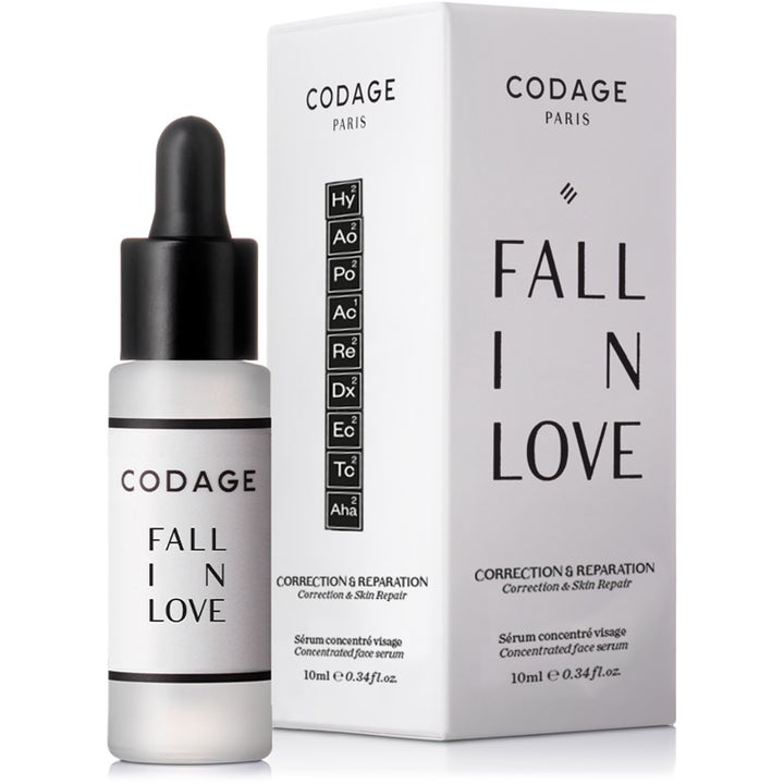 Codage Paris Fall In Love 10 ml revitaliserende ansigtsserum i frostet glasflaske med hvid æske.