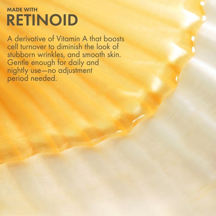 Origins Plantscription Active Wrinkle Correction Serum 48 ml mod rynker viser gylden tekstur og tekst om retinoid