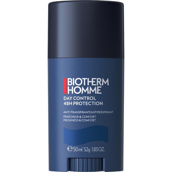 Biotherm Homme Day Control 48H Protection 50ml deostick der modvirker sved i mørkeblå emballage med sort låg