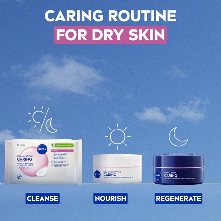 NIVEA Gentle Cleansing Wipes 25 stk sminkeservietter med smilende kvinde og tekst om plantebaserede servietter