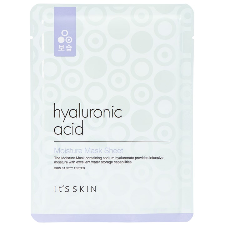 It'S SKIN Hyaluronic Acid Moisture Mask Sheet fugtgivende sheet maske i hvid sachet med lyseblåt cirkelmønster
