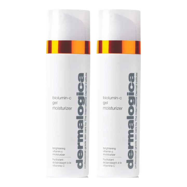 Dermalogica BioLumin-C Gel Moisturizer glødgivende ansigtscreme i hvide pumpeflasker med en metallisk orange ring