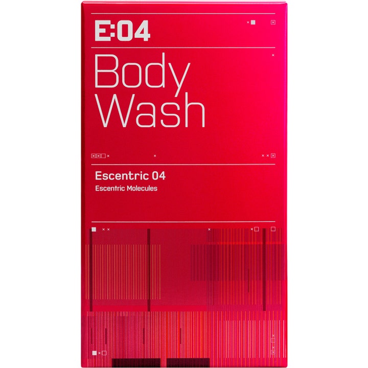 Escentric Molecules Escentric 04 Body Wash 200 ml i en rød og pink emballage med hvid tekst