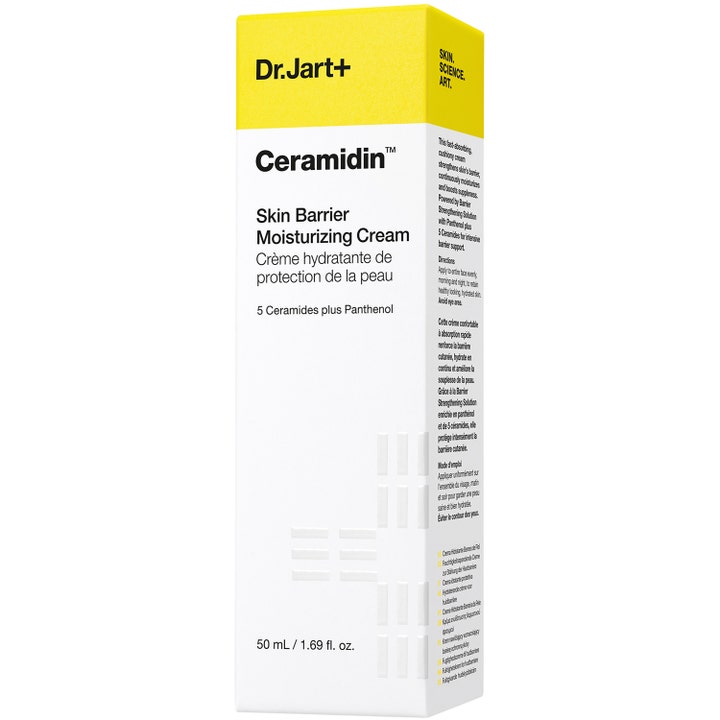 Dr.Jart+ Ceramidin Skin Barrier Moisturizing Cream 50 ml styrkende ansigtscreme i gul og hvid papemballage.
