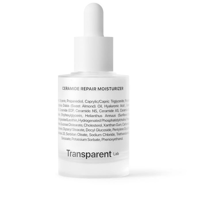Transparent Lab Ceramide Repair Moisturizer 30 ml ansigtsserum med ceramider i hvid glasflaske med pipette