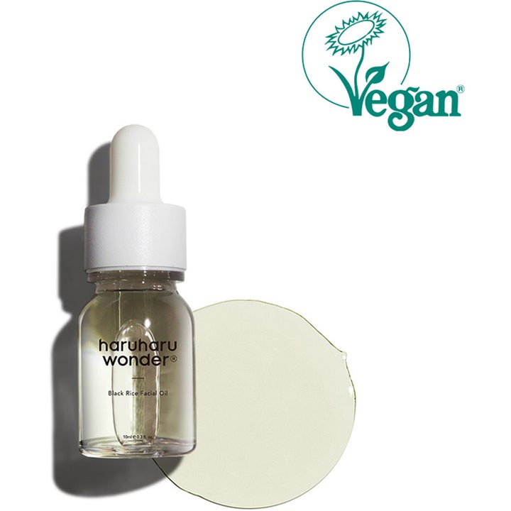 haruharu wonder Black Rice Facial Oil 10 ml nærende ansigtsolie i glasflaske med pipette og vegansk logo