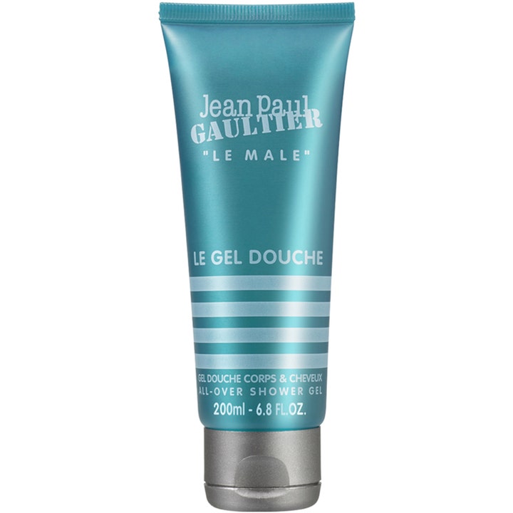 Jean Paul Gaultier Le Male 200ml opfriskende showergel i turkis tube med hvide striber og mat sølvlåg