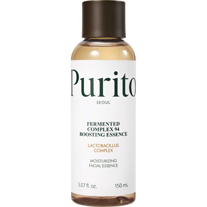 Purito Fermented Complex 94 Boosting Essence 150ml fugtgivende essence med niacinamide i brun flaske med sort skruelåg.