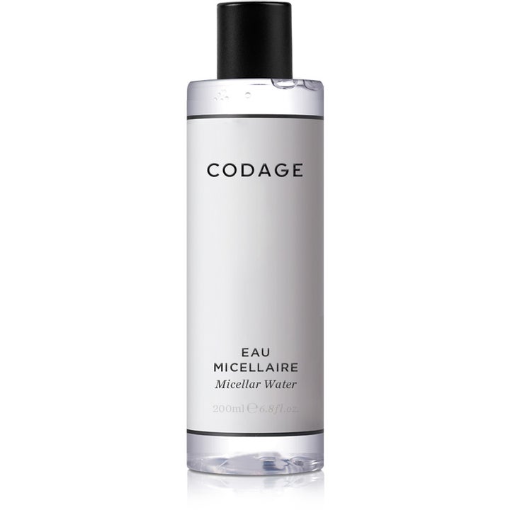 Codage Eau Micellaire 200 ml rensende micellar water i en gennemsigtig flaske med hvid etiket og sort låg