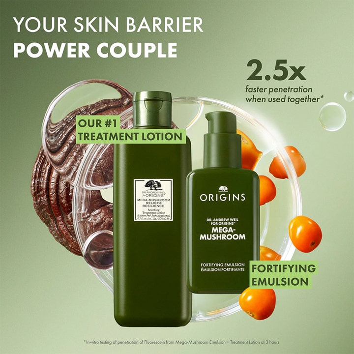 Origins Dr. Weil Mega-Mushroom Treatment Lotion 200 ml beroligende ansigtspleje i grønne flasker med reishi og bær