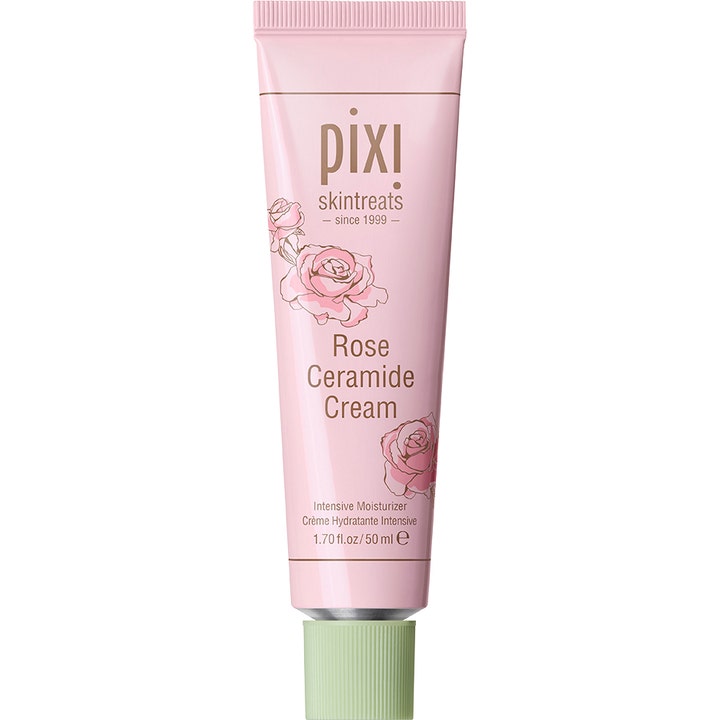 Pixi Rose Ceramide Cream 50 ml intensiv fugtgivende ansigtscreme i en lyserød tube med roser og grønt låg