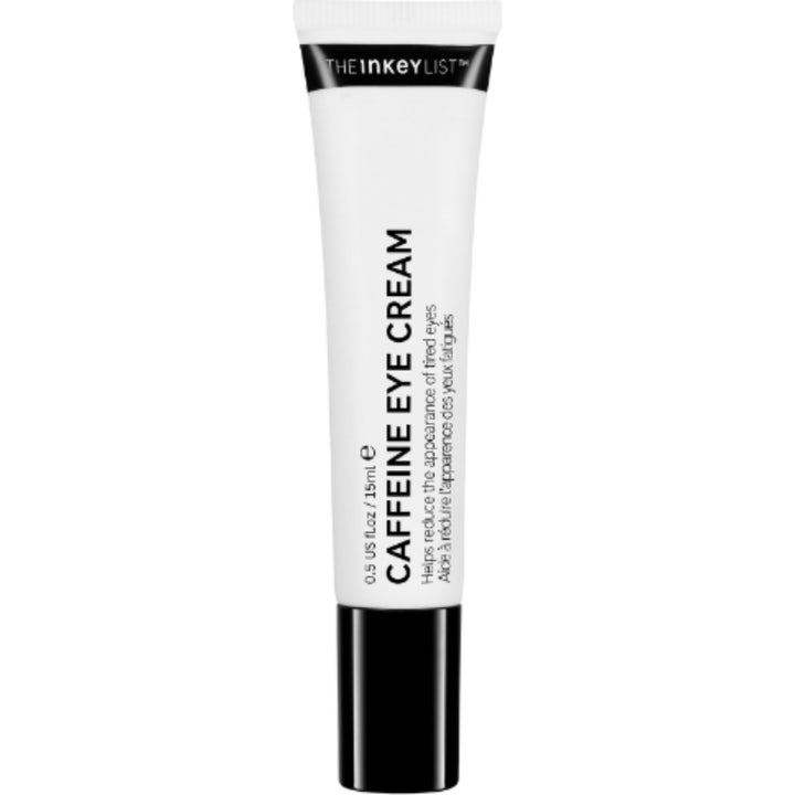 The INKEY List Caffeine Eye Cream 15 ml opfriskende øjencreme der mindsker træthedstegn i hvid tube med sort låg