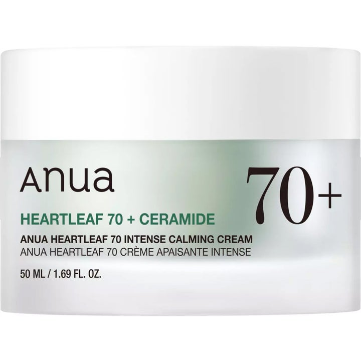 Anua Heartleaf 70 Intense Calming Cream 50 ml beroligende ansigtscreme i hvid krukke med minimalistisk grøn tekst