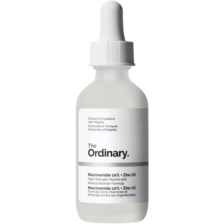 The Ordinary Niacinamide 10% + Zinc 1% 30ml ansigtsserum mod urenheder i en frostet glasflaske med hvid pipette