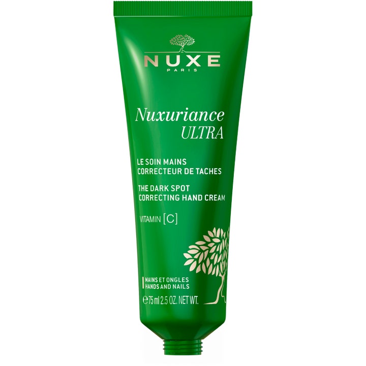 Nuxe Nuxuriance Ultra 90 g håndcreme mod mørke pletter med C-vitamin i en elegant grøn tube med guldskrift
