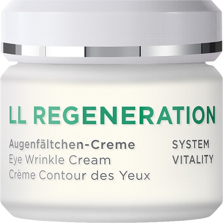 Annemarie Börlind LL Regeneration Eye Wrinkle Cream 30ml revitaliserende øjencreme mod rynker i hvid krukke med sølvstribe