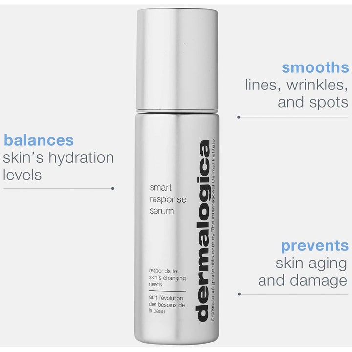 Dermalogica Smart Response Serum Duo ansigtsserum i sølvflaske der balancerer fugt og udglatter fine linjer.