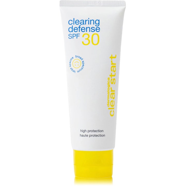 Dermalogica Clear Start Clearing Defense SPF 30 beskyttende dagcreme i hvid tube med gult låg og blå detaljer
