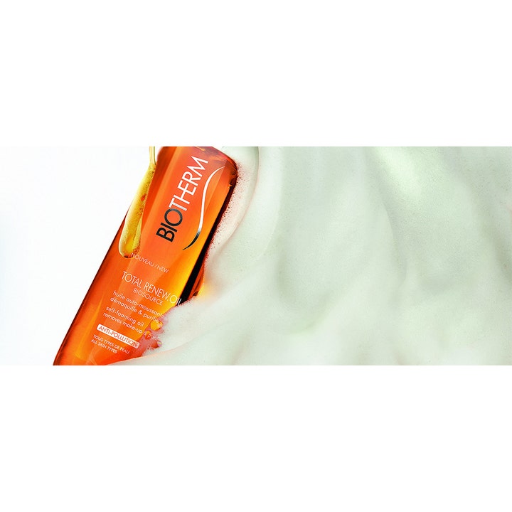 Biotherm Biosource Total Renew Oil Cleanser 200 ml anti-pollution ansigtsrens i orange flaske med hvidt skum