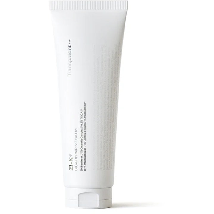 Transparent Lab Zi-K Cica Repairing Balm 30ml beroligende ansigtsbalm i hvid tube med minimalistisk sort tekst