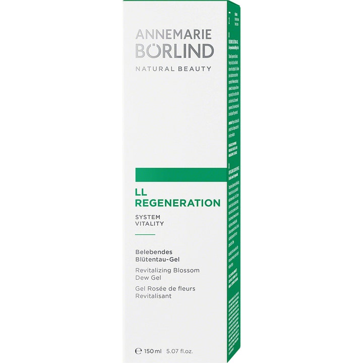 Annemarie Börlind LL Regeneration Blossom Dew Gel 150 ml opstrammende ansigtsgel i hvid og grøn æske