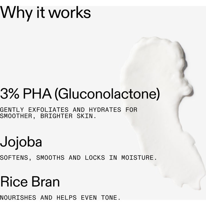 The INKEY List PHA Body Water Cream 150 ml med 3% PHA og Jojoba giver fugt og eksfoliering vist med hvid tekstur.