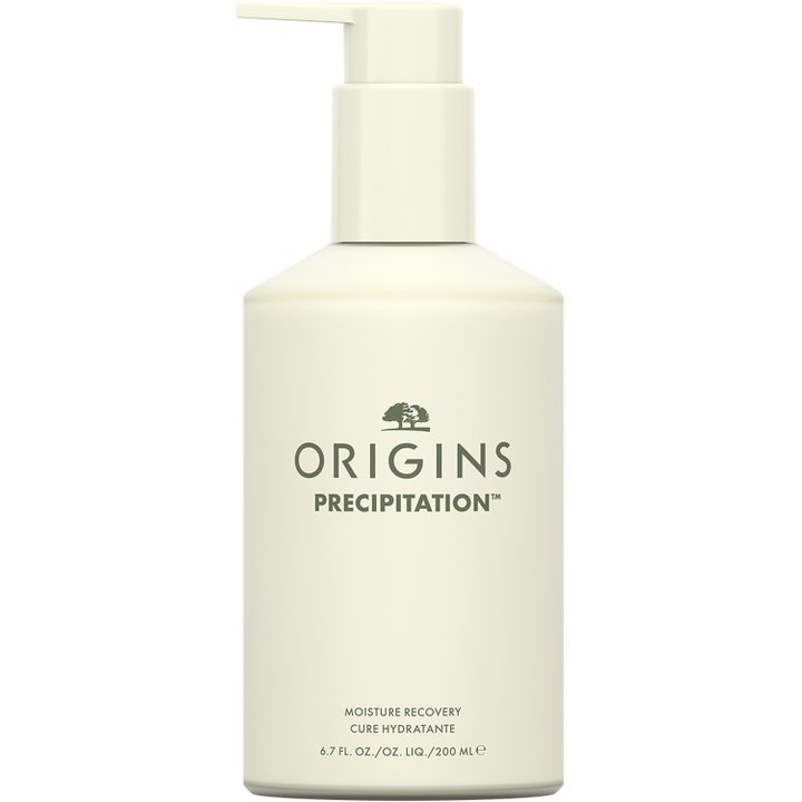 Origins Precipitation 200 ml fugtgivende kropspleje i en cremefarvet flaske med pumpe.