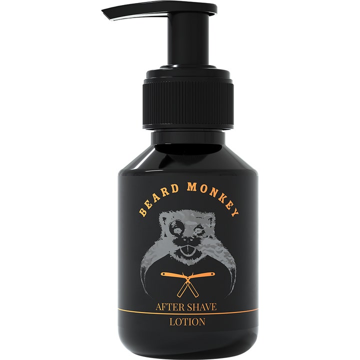 Beard Monkey After Shave Lotion beroligende ansigtspleje i sort flaske med pumpe og grafisk abelogo
