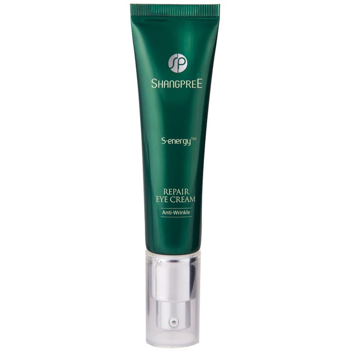 Shangpree S-energy Repair Eye Cream 30 ml anti-wrinkle øjencreme i mørkegrøn tube med gennemsigtig pumpehætte