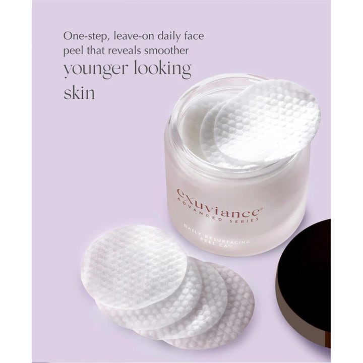 Exuviance Daily Resurfacing Peel 58 ml med eksfolierende rondeller i en krukke for en glattere hud