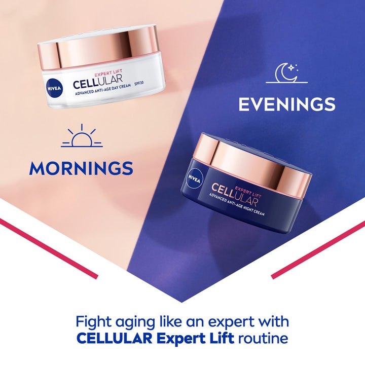 NIVEA Cellular Filler Reshape Day Cream SPF30 50 ml anti age ansigtscreme vist i hvid og blå krukke til dag og nat.
